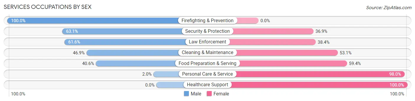 Services Occupations by Sex in Evans County