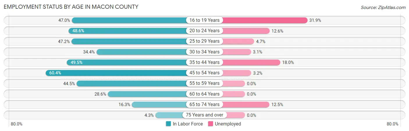 Employment Status by Age in Macon County
