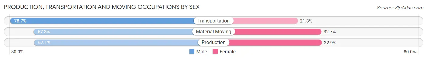 Production, Transportation and Moving Occupations by Sex in Madison County