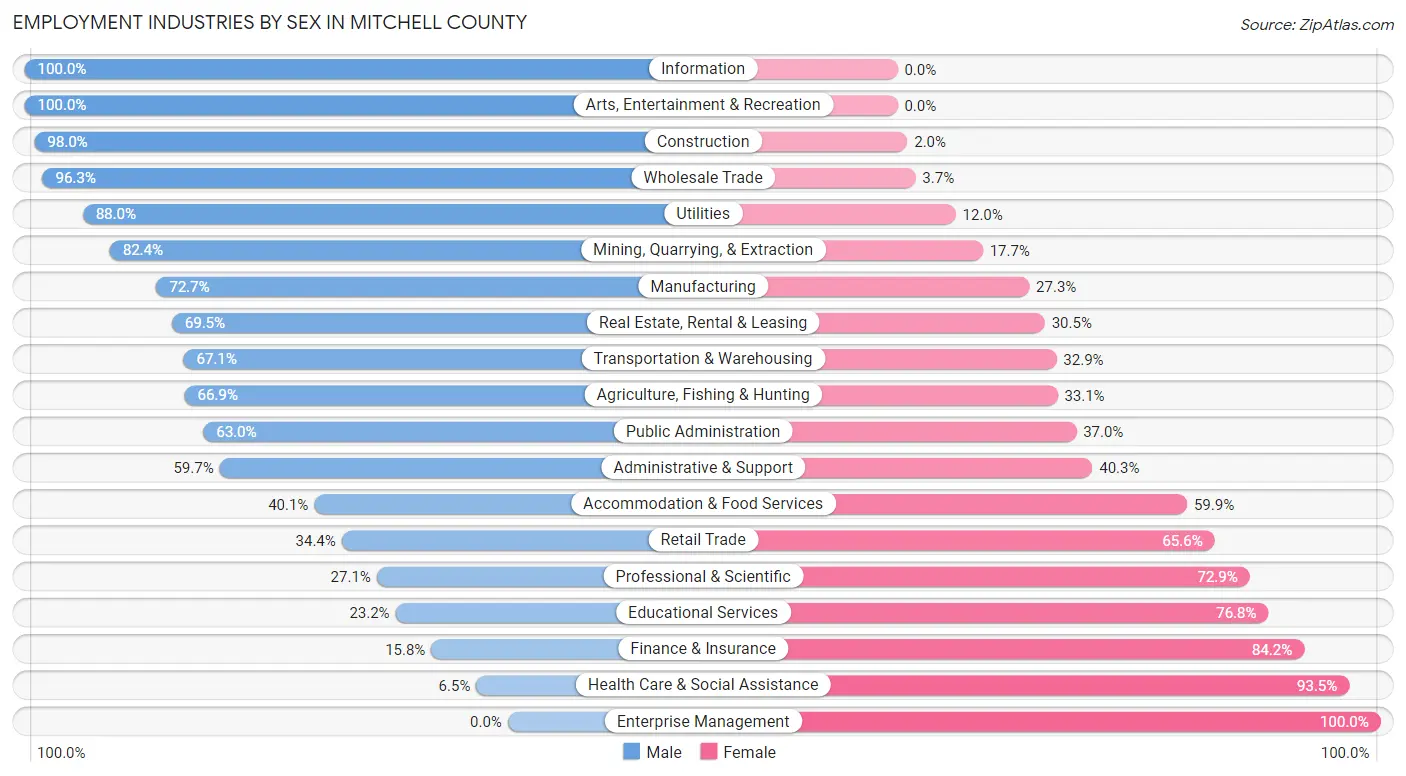 Employment Industries by Sex in Mitchell County