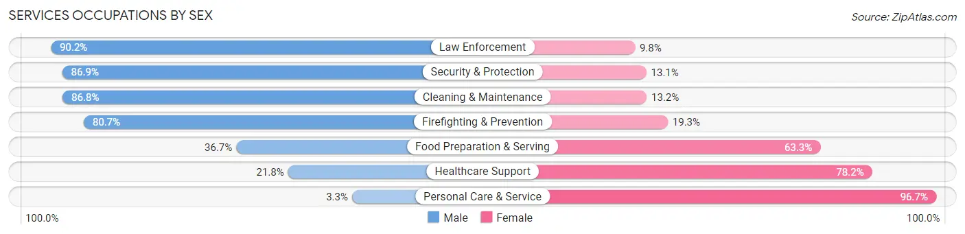 Services Occupations by Sex in Monroe County