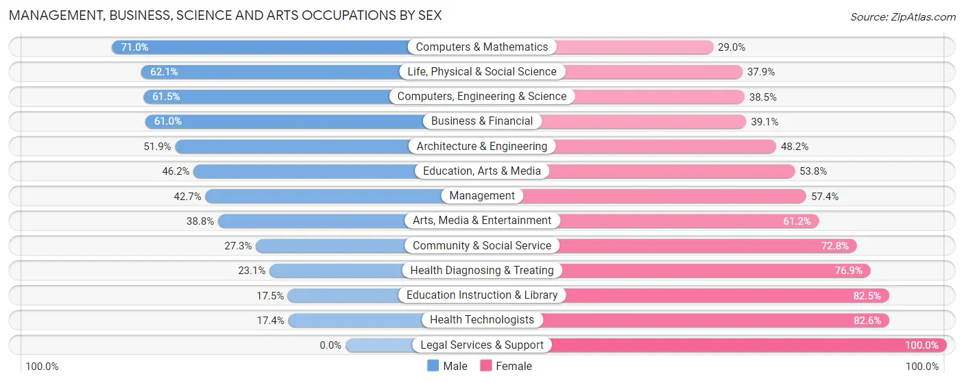 Management, Business, Science and Arts Occupations by Sex in Rabun County