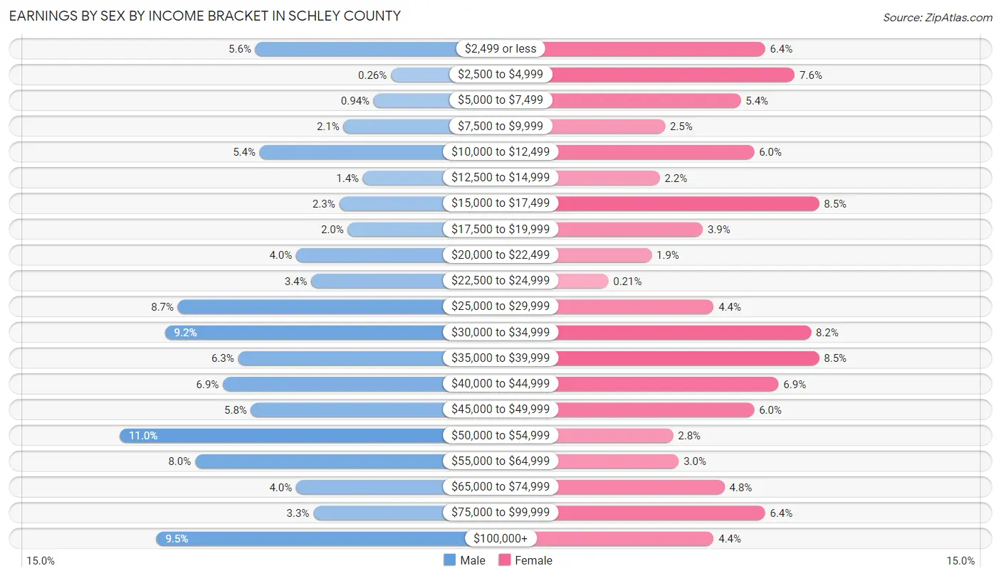 Earnings by Sex by Income Bracket in Schley County