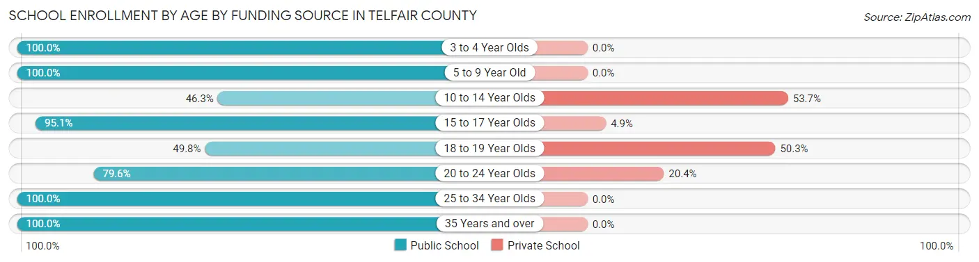 School Enrollment by Age by Funding Source in Telfair County