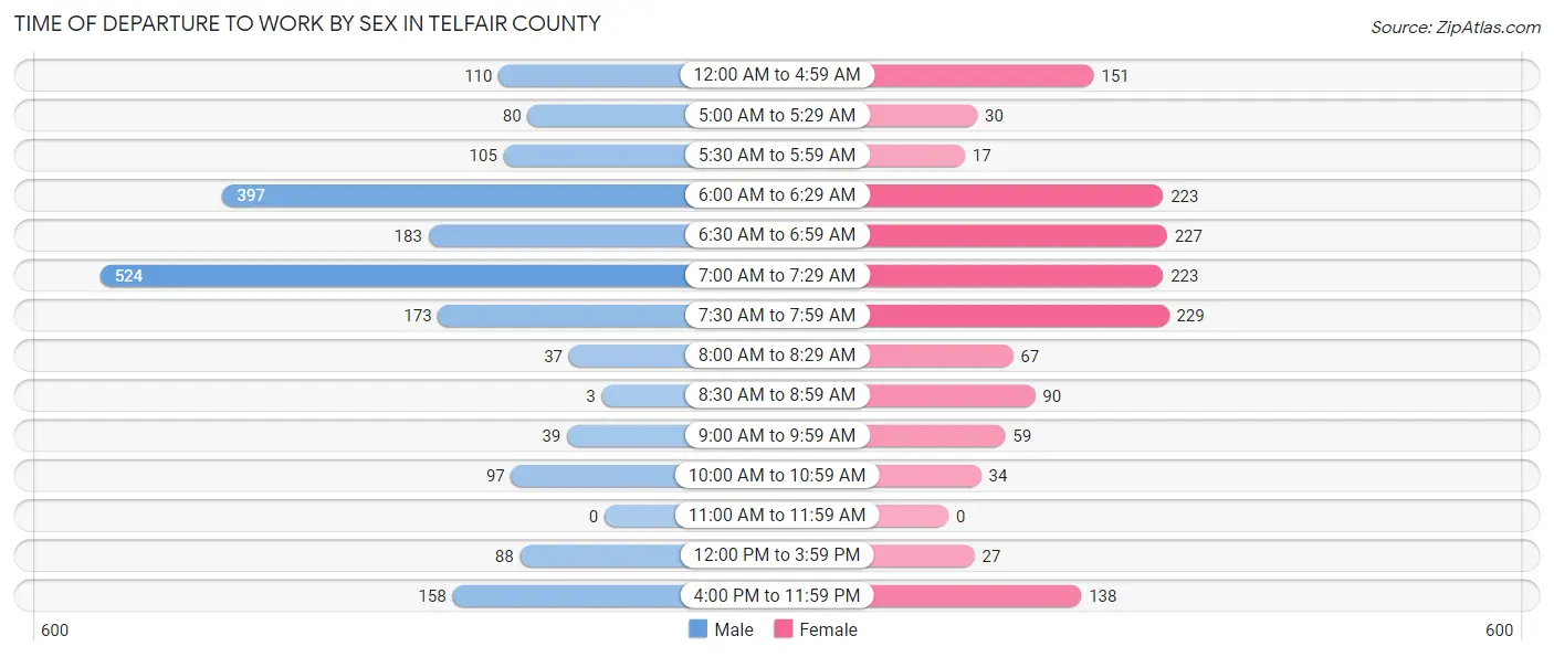 Time of Departure to Work by Sex in Telfair County