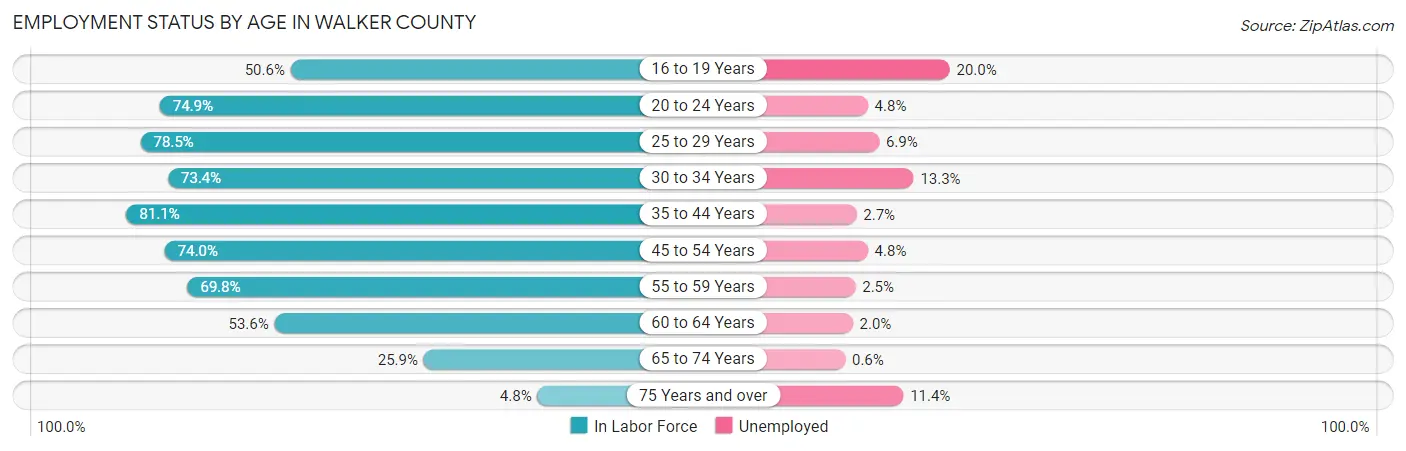 Employment Status by Age in Walker County