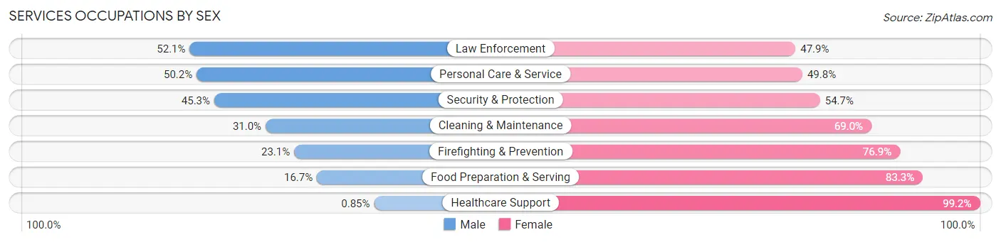 Services Occupations by Sex in Washington County