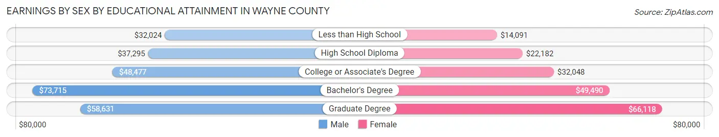 Earnings by Sex by Educational Attainment in Wayne County