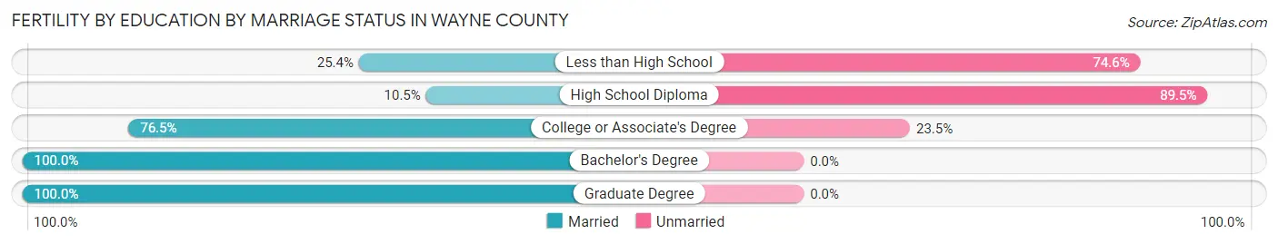 Female Fertility by Education by Marriage Status in Wayne County