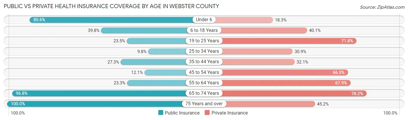 Public vs Private Health Insurance Coverage by Age in Webster County