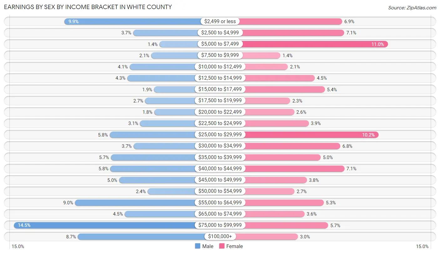 Earnings by Sex by Income Bracket in White County