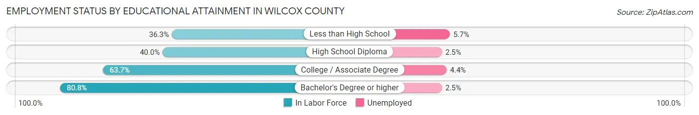 Employment Status by Educational Attainment in Wilcox County