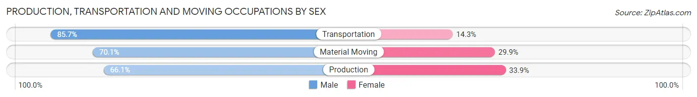 Production, Transportation and Moving Occupations by Sex in Worth County