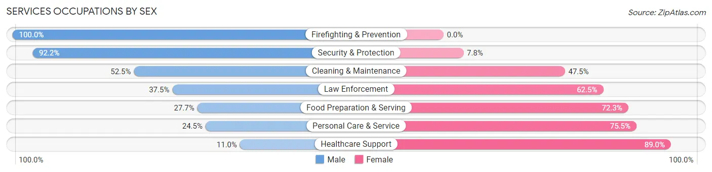 Services Occupations by Sex in Bear Lake County