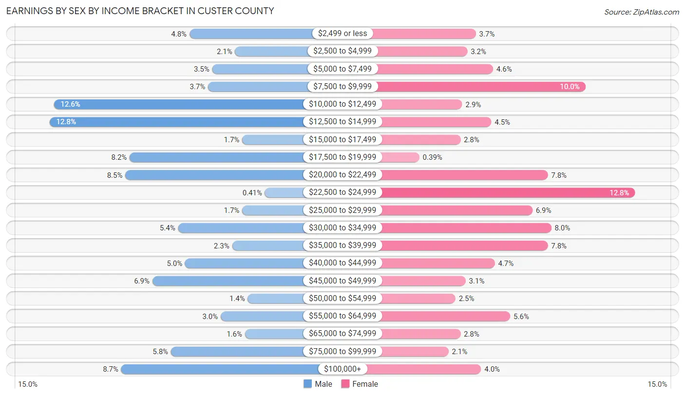 Earnings by Sex by Income Bracket in Custer County