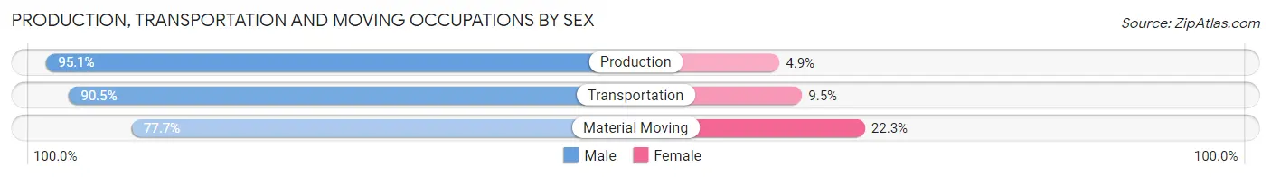 Production, Transportation and Moving Occupations by Sex in Brown County