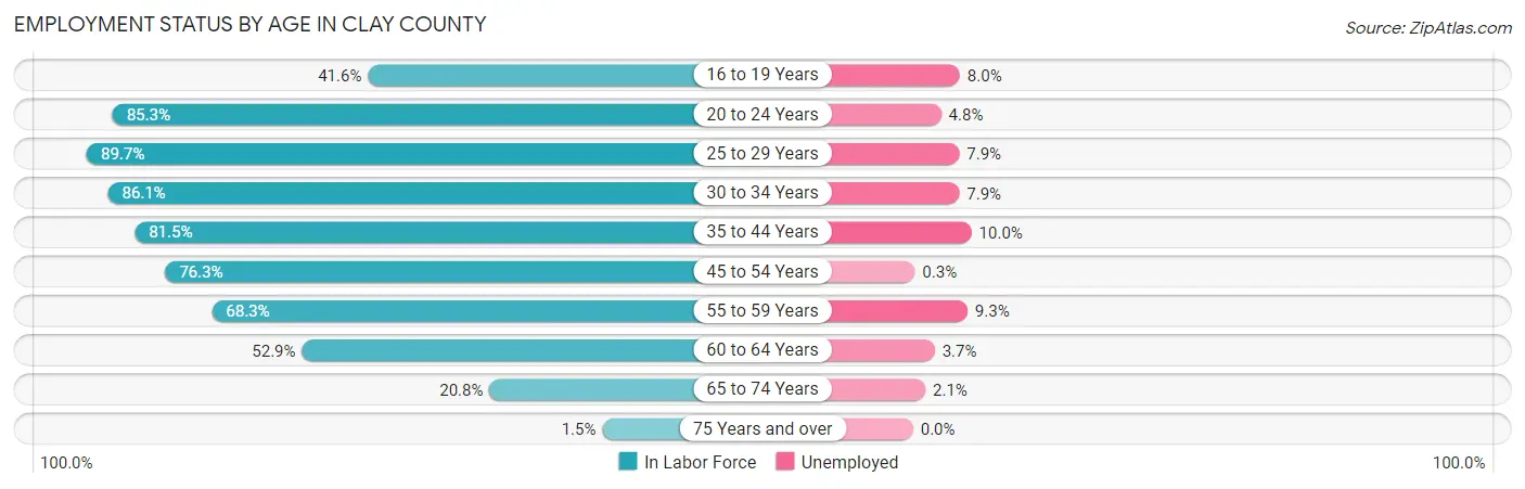 Employment Status by Age in Clay County