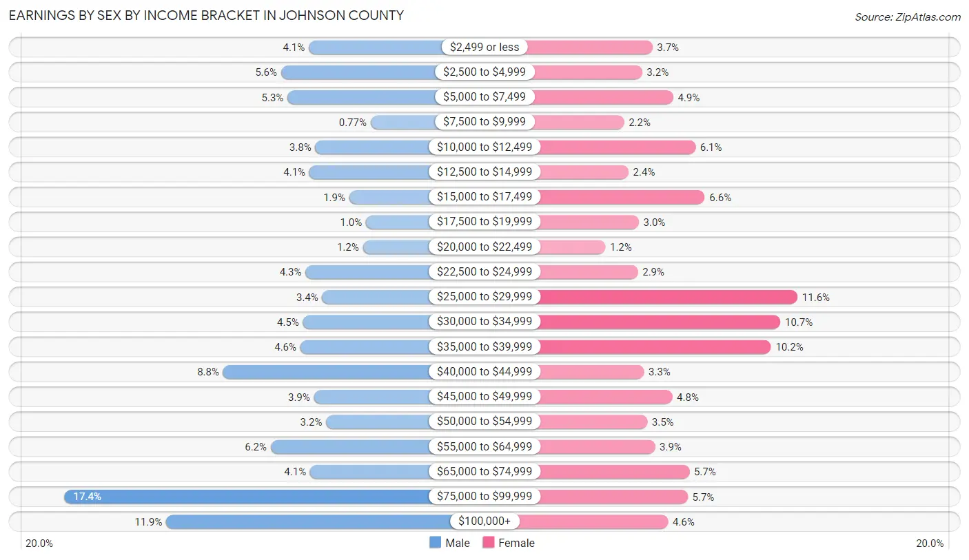 Earnings by Sex by Income Bracket in Johnson County