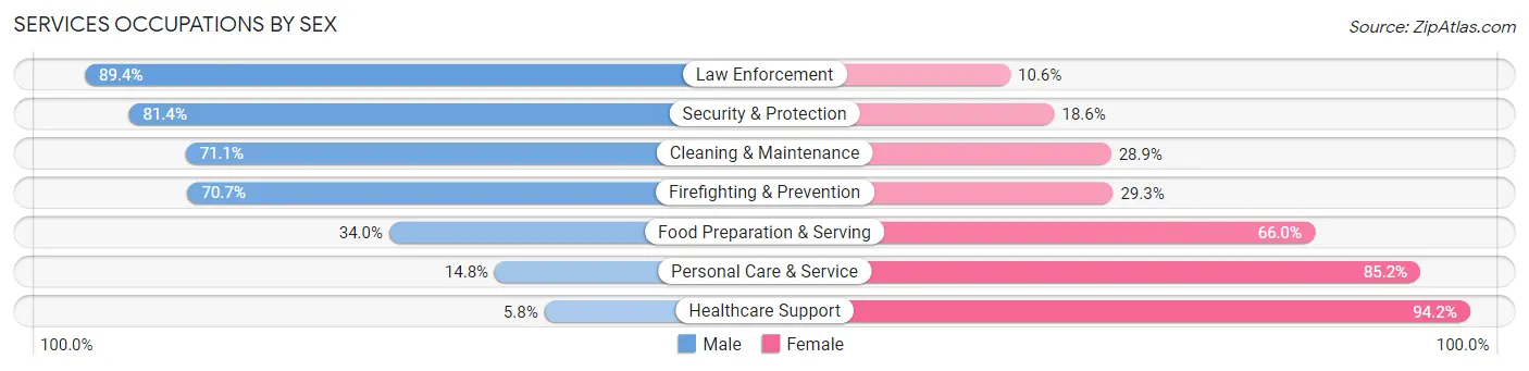 Services Occupations by Sex in Monroe County
