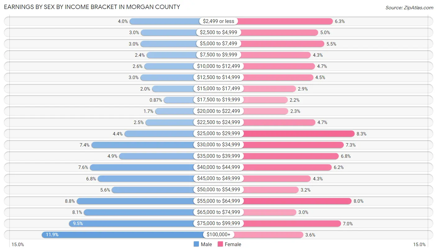 Earnings by Sex by Income Bracket in Morgan County
