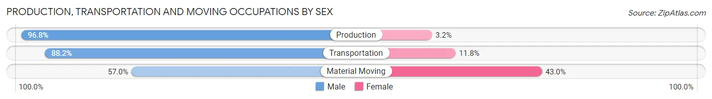 Production, Transportation and Moving Occupations by Sex in Pulaski County