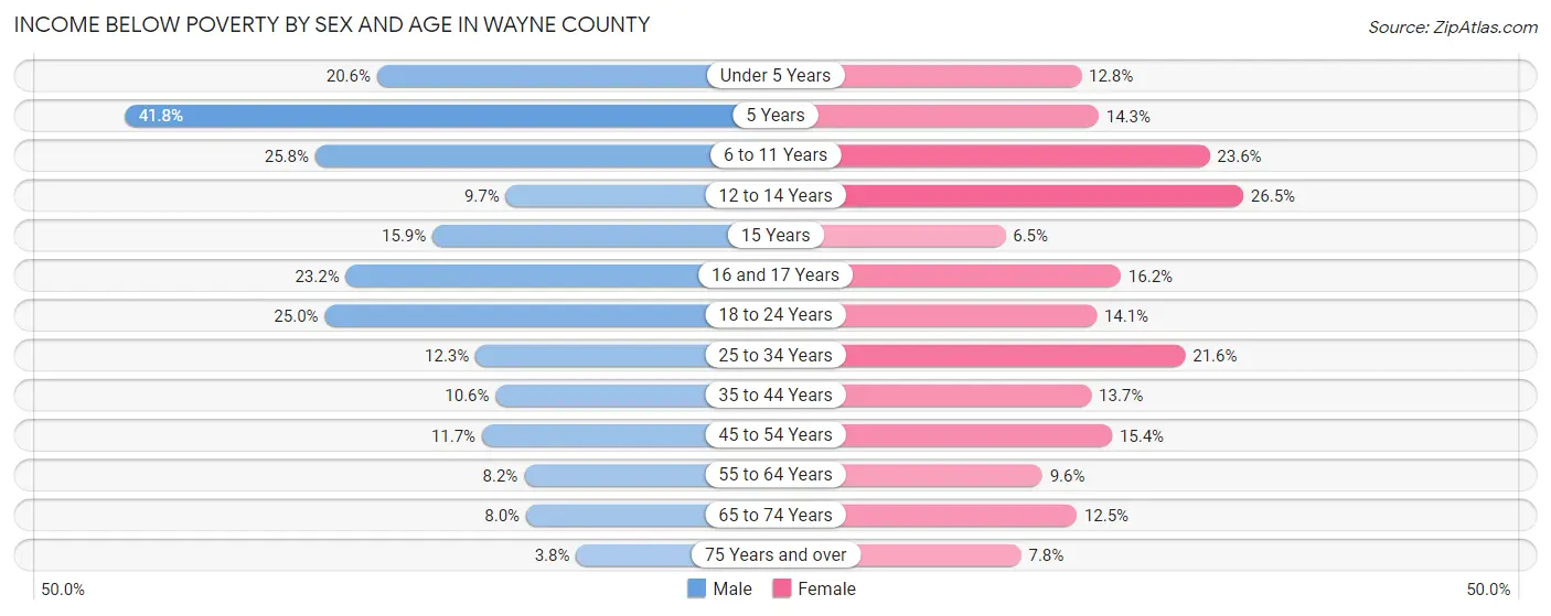 Income Below Poverty by Sex and Age in Wayne County