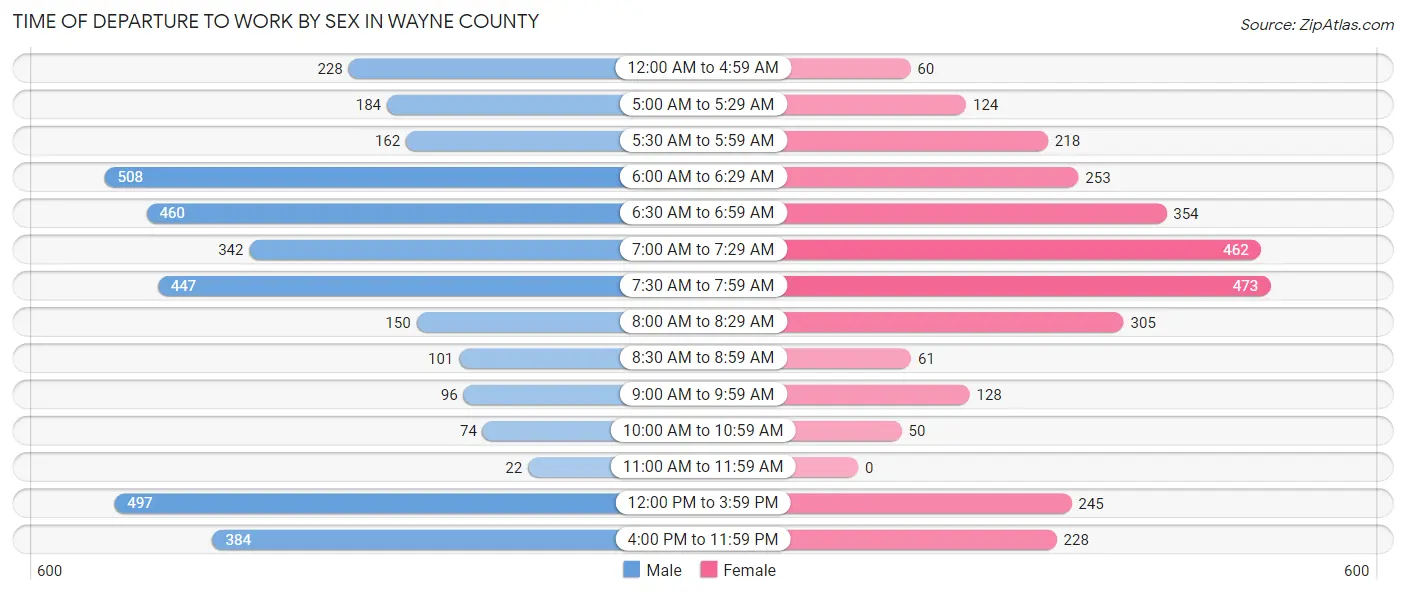 Time of Departure to Work by Sex in Wayne County