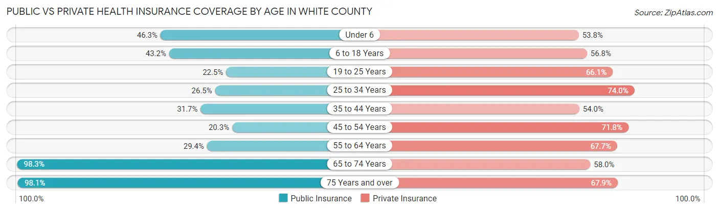Public vs Private Health Insurance Coverage by Age in White County