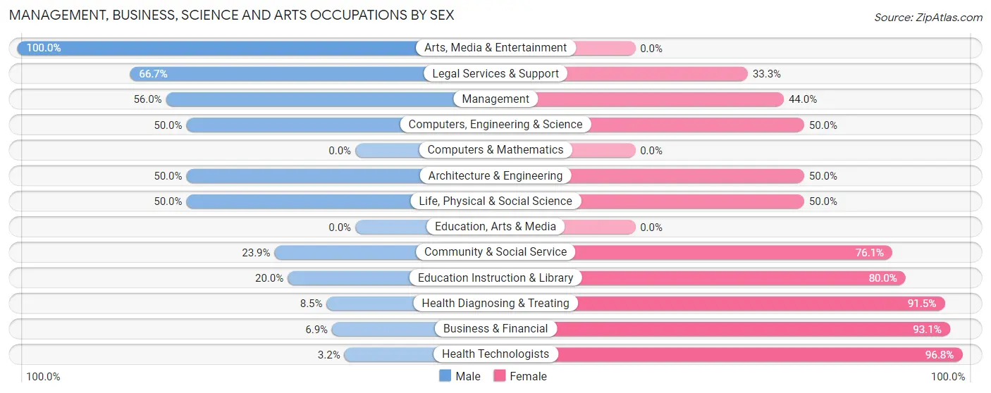 Management, Business, Science and Arts Occupations by Sex in Chase County