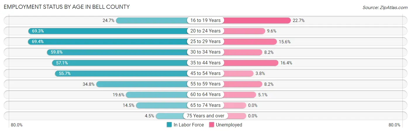 Employment Status by Age in Bell County