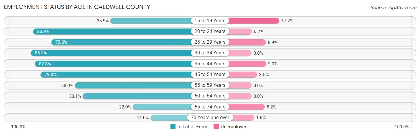 Employment Status by Age in Caldwell County