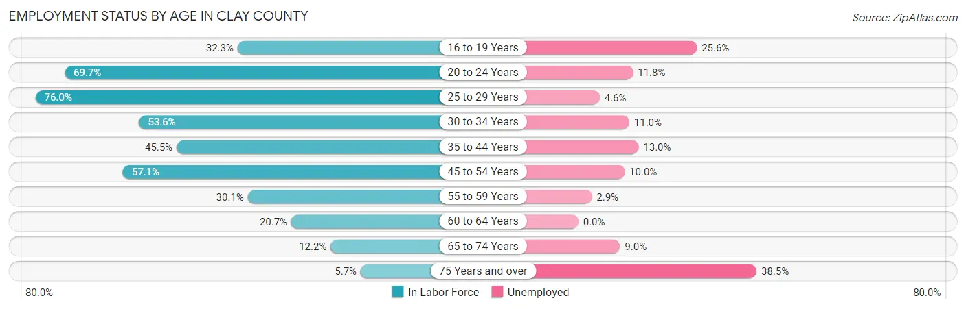 Employment Status by Age in Clay County