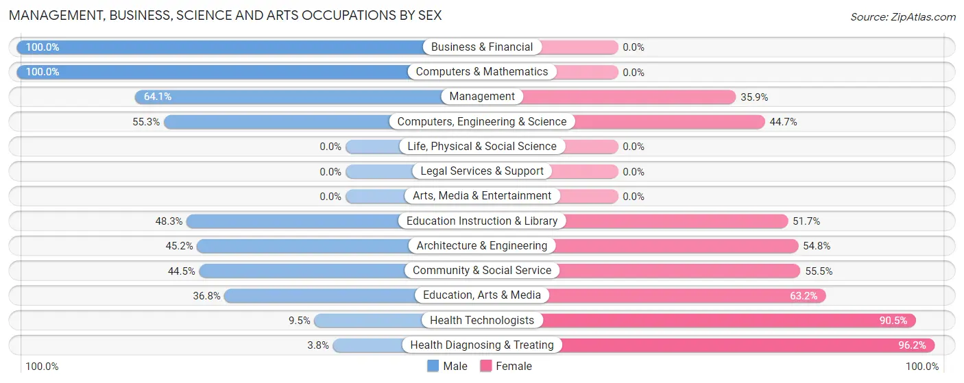 Management, Business, Science and Arts Occupations by Sex in Leslie County