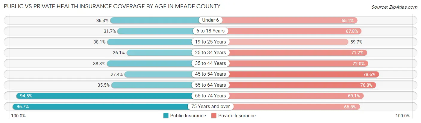 Public vs Private Health Insurance Coverage by Age in Meade County