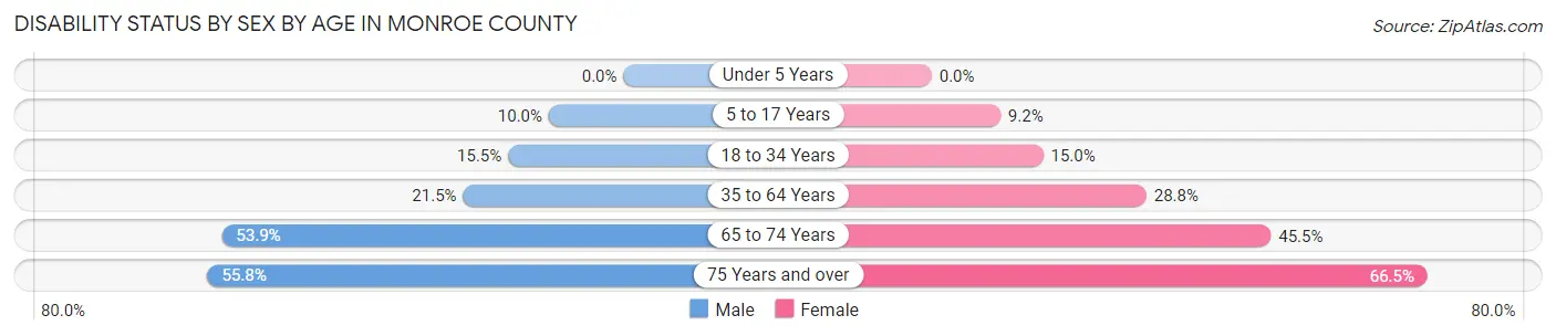 Disability Status by Sex by Age in Monroe County