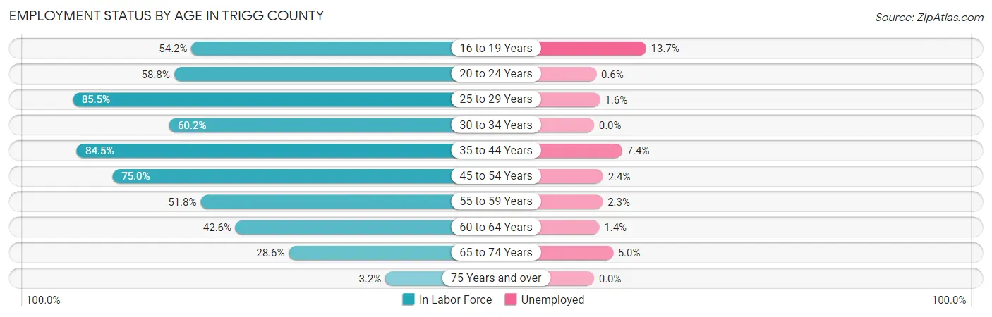 Employment Status by Age in Trigg County