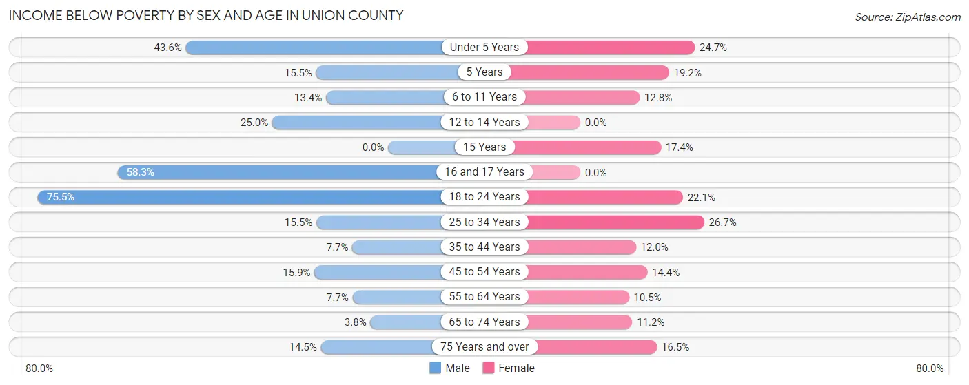 Income Below Poverty by Sex and Age in Union County