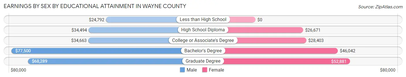 Earnings by Sex by Educational Attainment in Wayne County