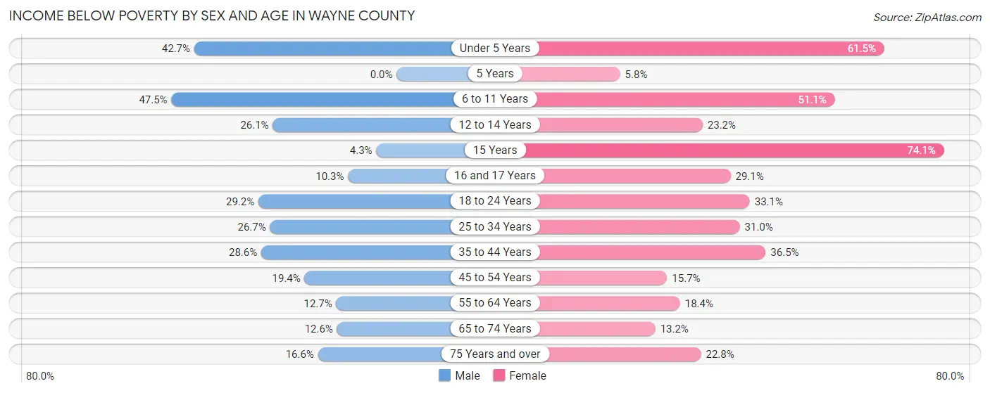 Income Below Poverty by Sex and Age in Wayne County