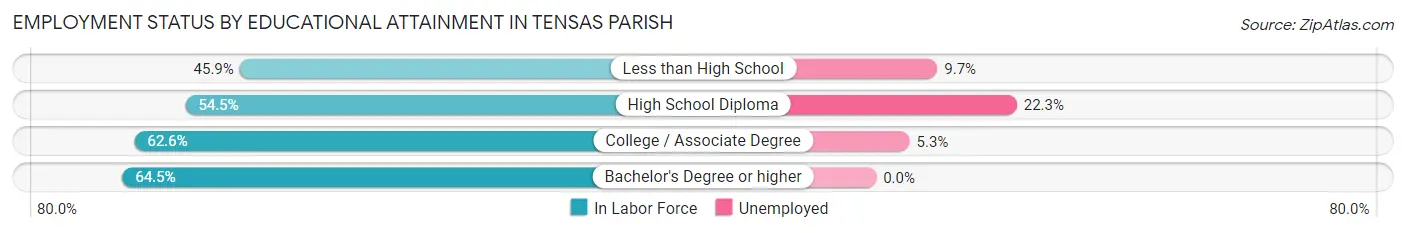 Employment Status by Educational Attainment in Tensas Parish
