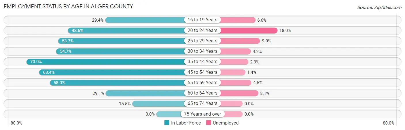 Employment Status by Age in Alger County