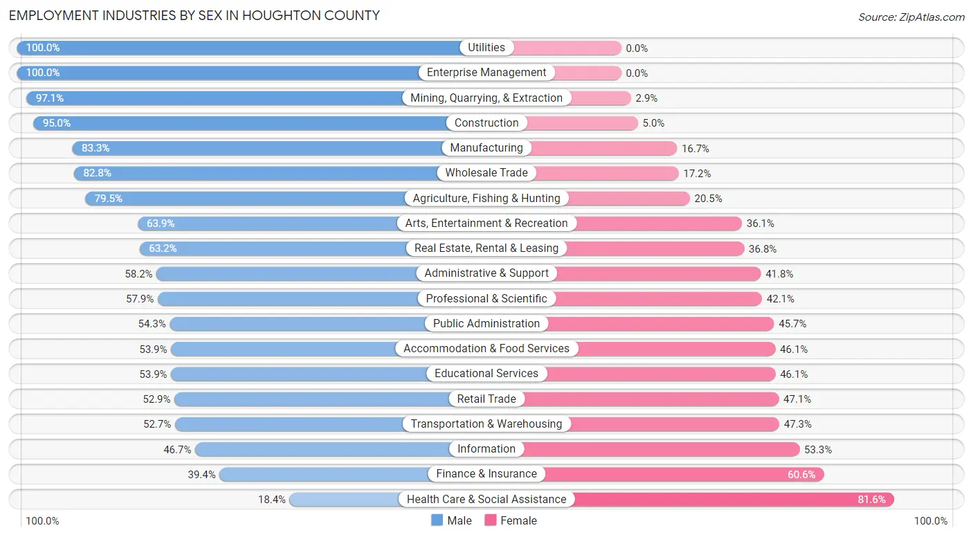 Employment Industries by Sex in Houghton County