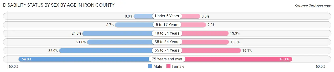 Disability Status by Sex by Age in Iron County