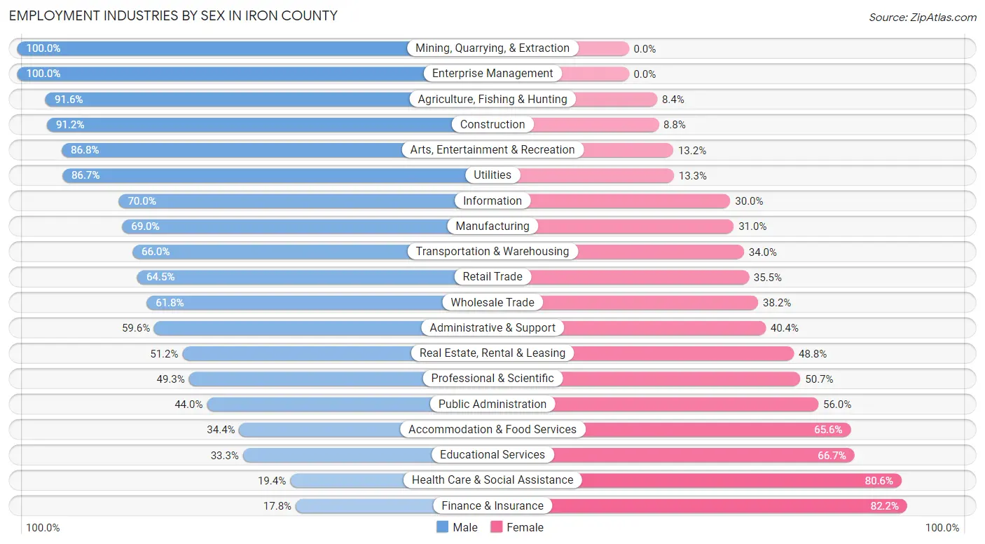 Employment Industries by Sex in Iron County