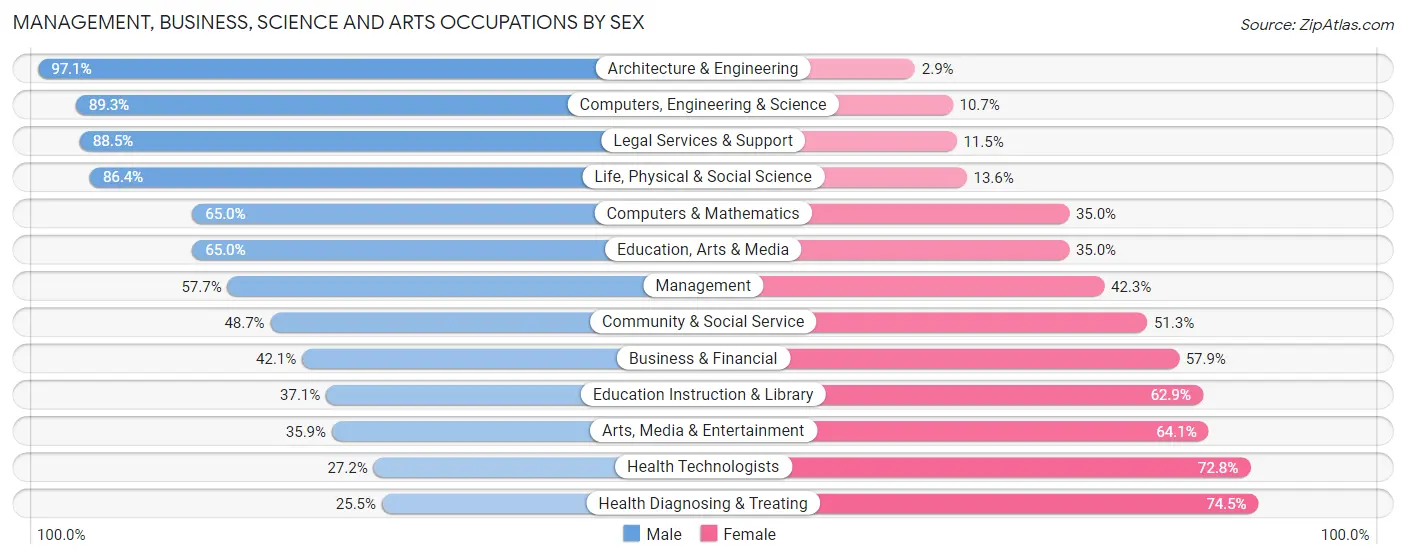 Management, Business, Science and Arts Occupations by Sex in Iron County