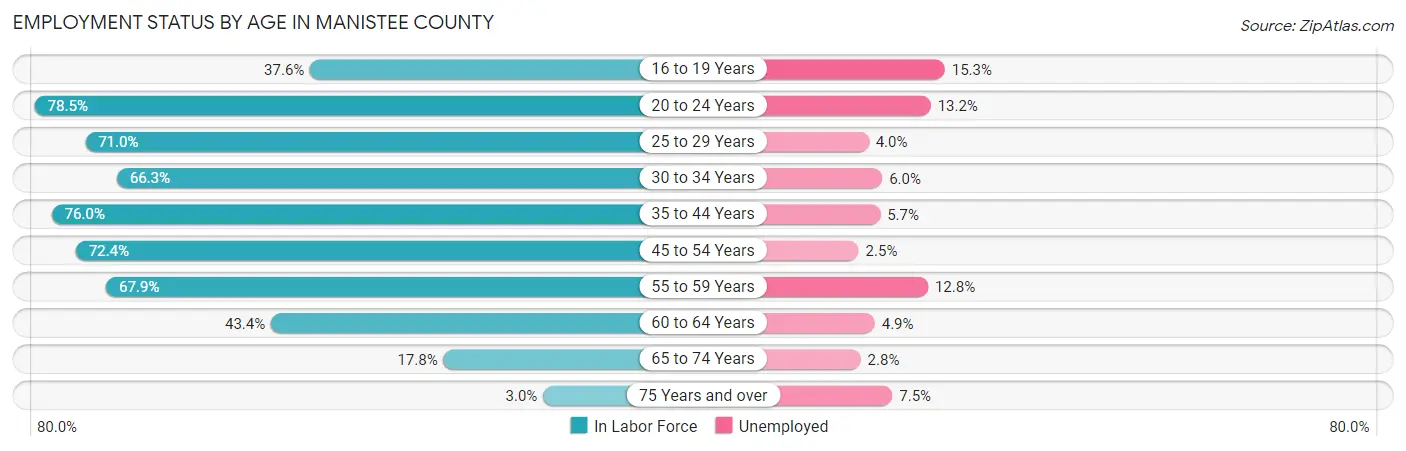 Employment Status by Age in Manistee County