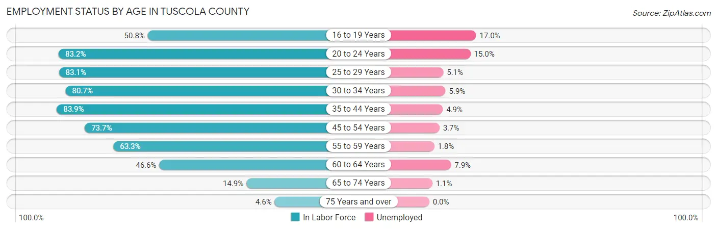 Employment Status by Age in Tuscola County