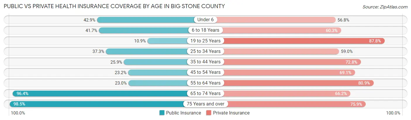 Public vs Private Health Insurance Coverage by Age in Big Stone County