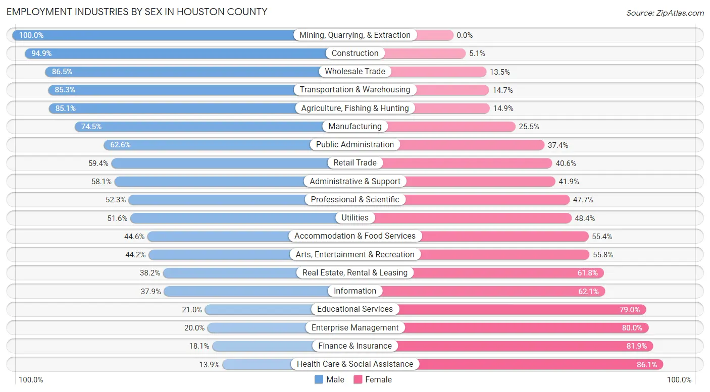 Employment Industries by Sex in Houston County