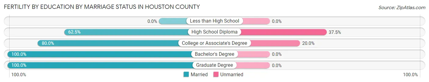 Female Fertility by Education by Marriage Status in Houston County